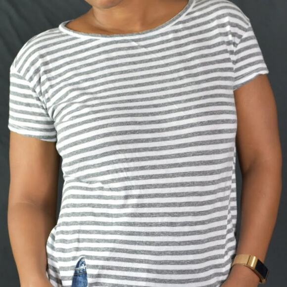 Stateside Striped Tee Gray Crewneck Side Tie T Shirt Top Short Sleeve Size XS - Picture 4 of 12